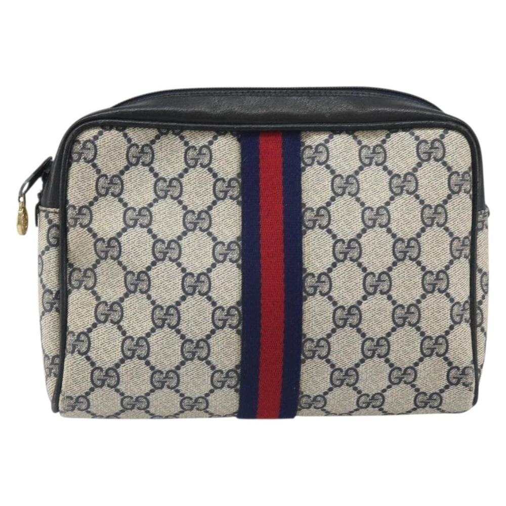 Gucci GG Supreme Web Clutch Bag Navy Gold 010 378 Blue